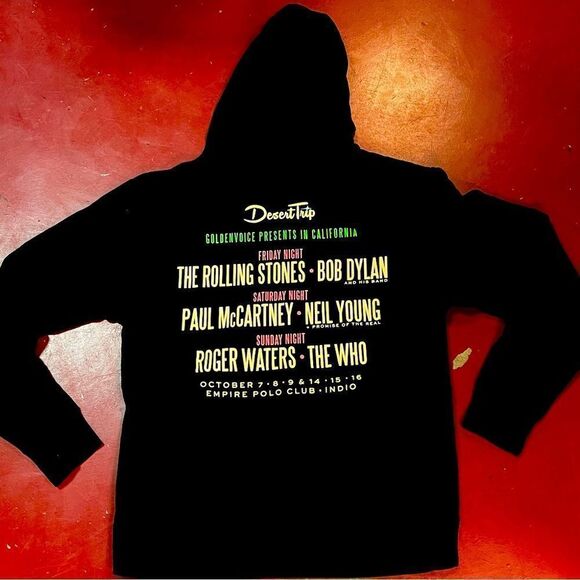 New unworn Desert Trip 2016 Music Festival Zip Up Hoodie with Full Line Up